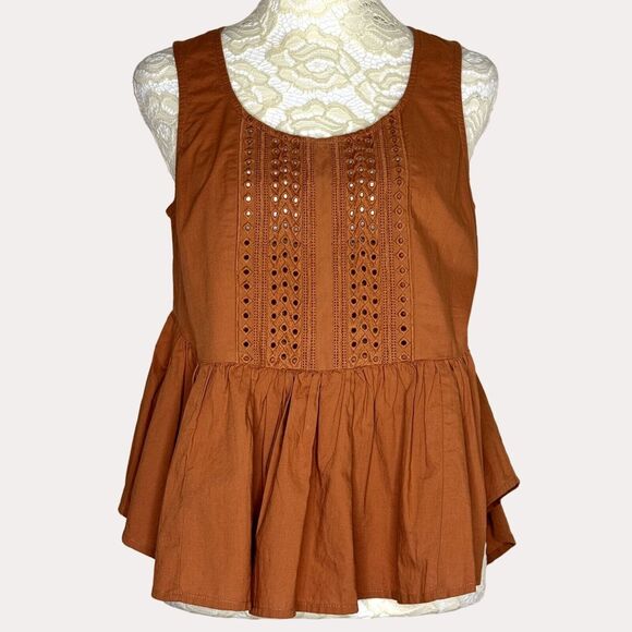 Vanessa Virginia Anthropologie Lace Peplum Blouse Top Terra Cotta 0 bv - Picture 3 of 9